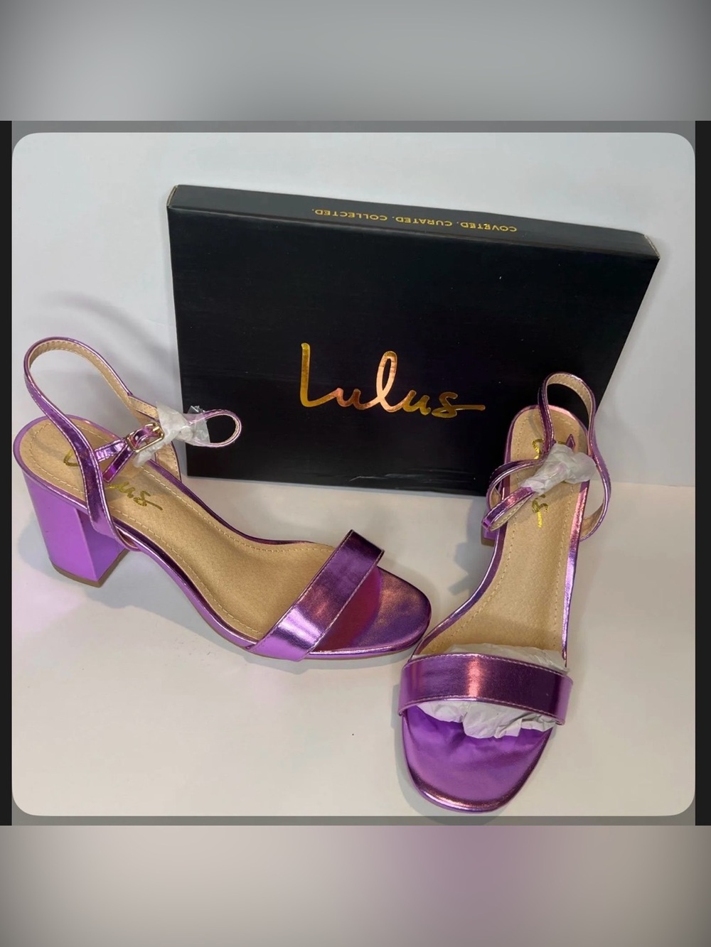 Lulu's Metallic Purple Block Heel Sandals